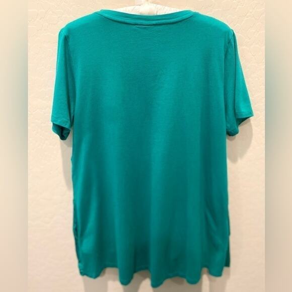 LOGO LORI GOLDSTEIN | Teal Mixed Fabric Short Sleeve Top | Medium - Picture 4 of 7